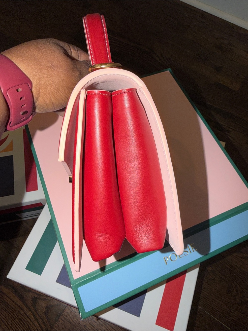 Structured Red Top-Handle Mini Bag with Gold Hardware - Picture 4 of 9